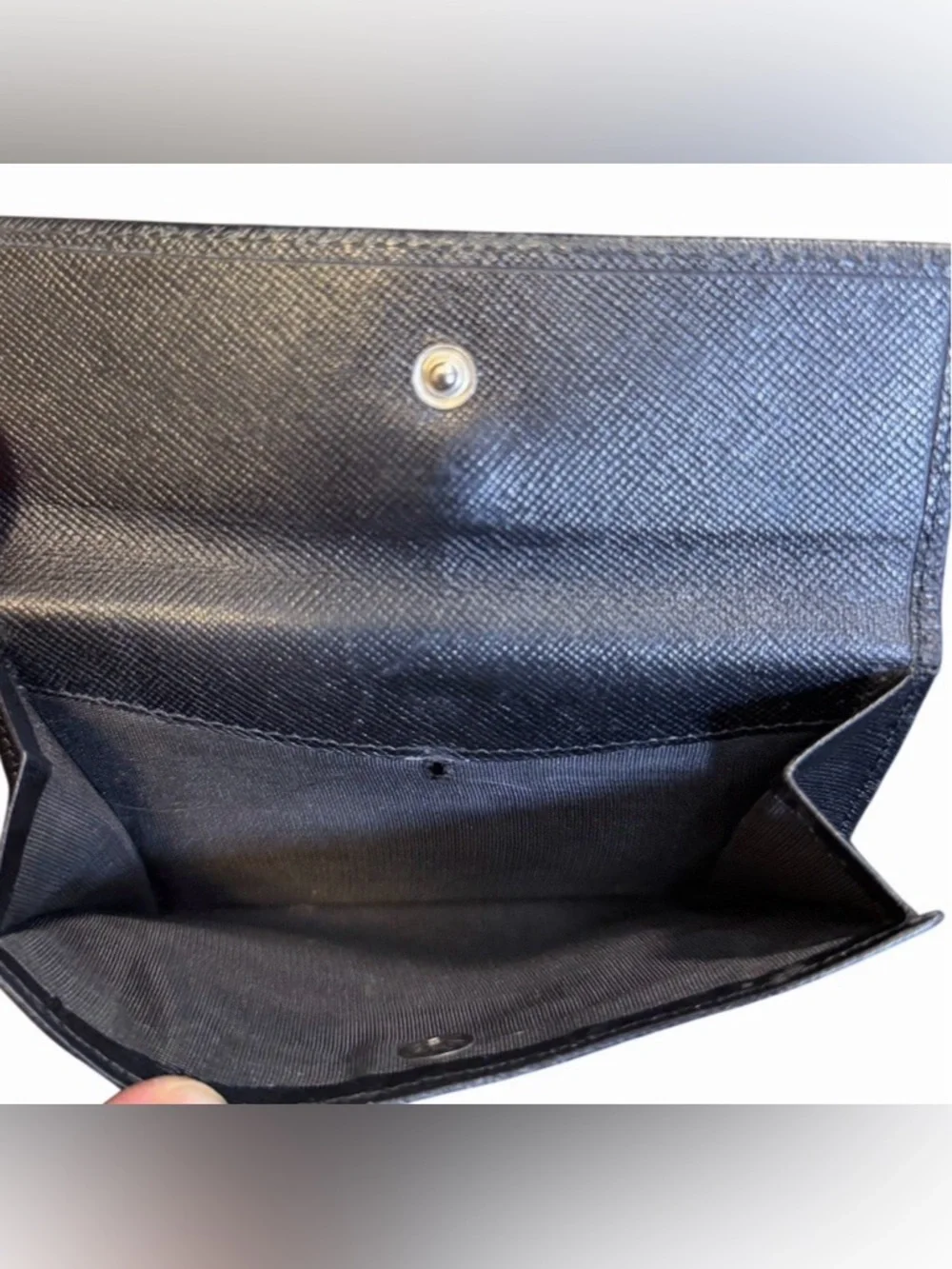 Prada Black Saffiano Leather Men's Snap Flap Wallet with Triangle Logo